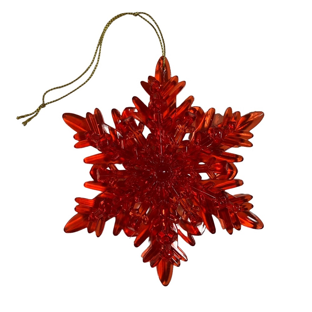 Vintage Red 3D Snowflake Plastic 5" Christmas Ornament